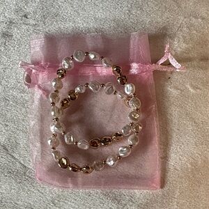 Elegant Faux Pearl and Gold Bracelet Set